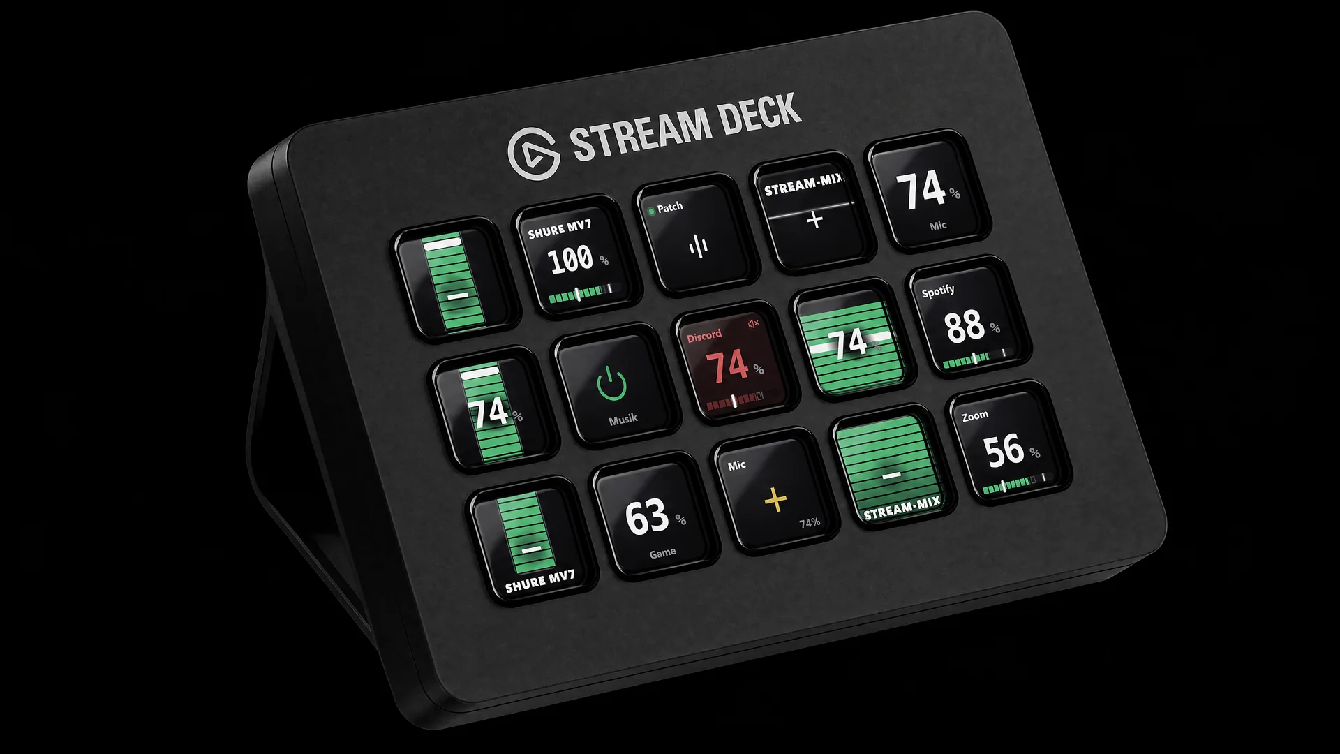 Stream Deck + mit NoicePatch im Studio mit Monitorboxen
